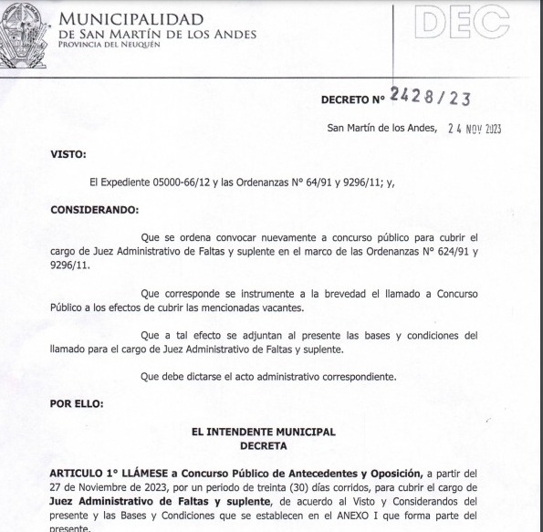 Llamado A Concurso Público De Antecedentes Y Oposición Para Cubrir El